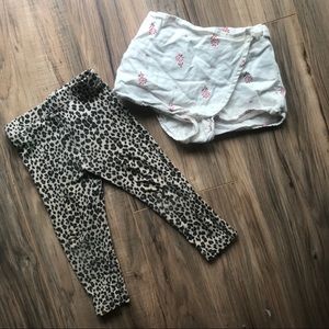 Girls bottoms a floral skort & leopard print pants
